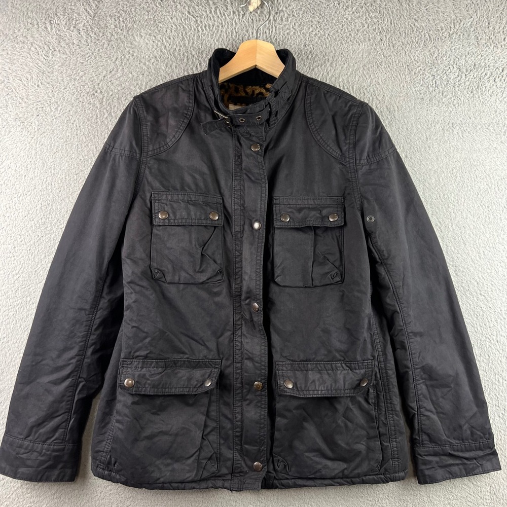 Denim & Supply Ralph Lauren Black Field Jacket Leopard Faux Fur Lining Medium
